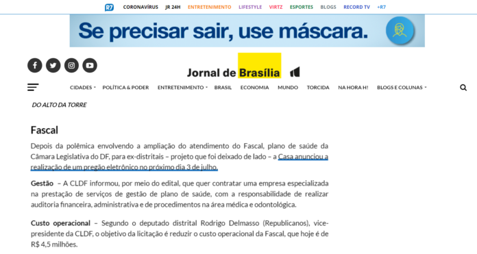 Jornal de Brasília, 23 de junho, coluna Alto da Torre