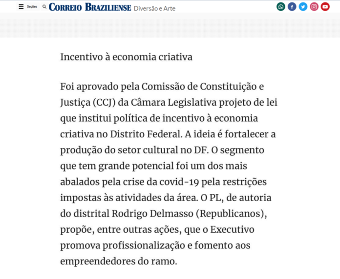 Correio Braziliense: Incentivo à economia criativa