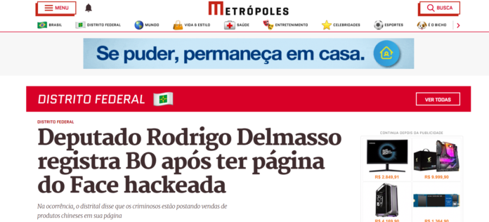 Metrópoles: Deputado Rodrigo Delmasso registra BO após ter página do Face hackeada