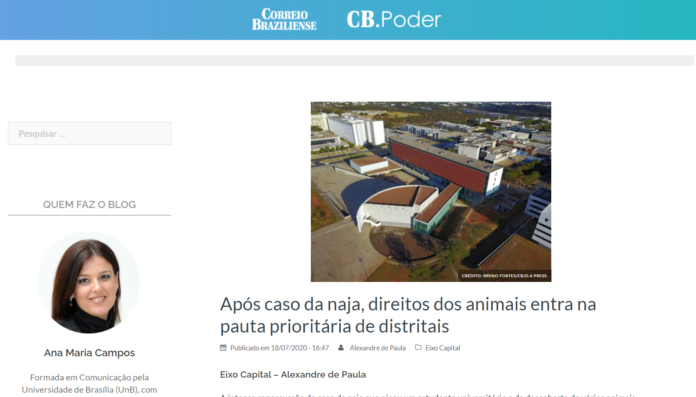 Correio Braziliense, CB Poder: Após caso da naja, direitos dos animais entra na pauta prioritária de distritais