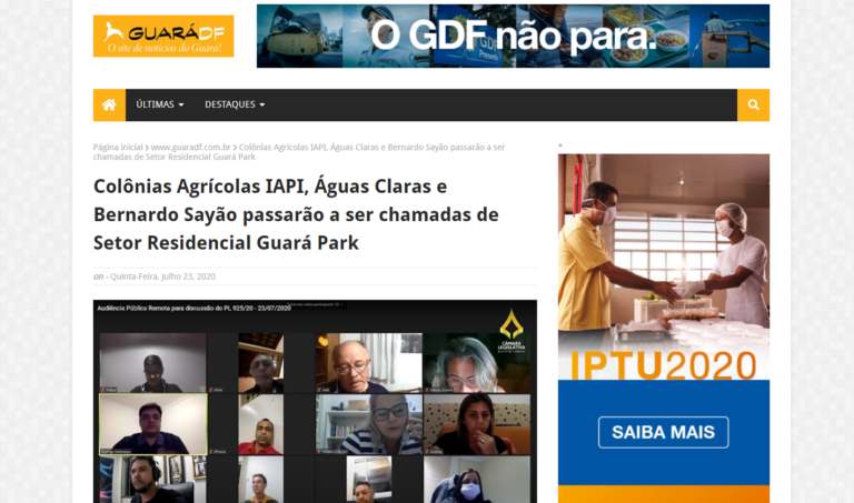 Guará DF: Colônias Agrícolas IAPI, Águas Claras e Bernardo Sayão passarão a ser chamadas de Setor Residencial Guará Park