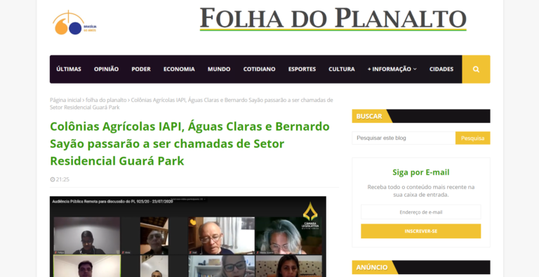 Folha do Planalto: Colônias Agrícolas IAPI, Águas Claras e Bernardo Sayão passarão a ser chamadas de Setor Residencial Guará Park