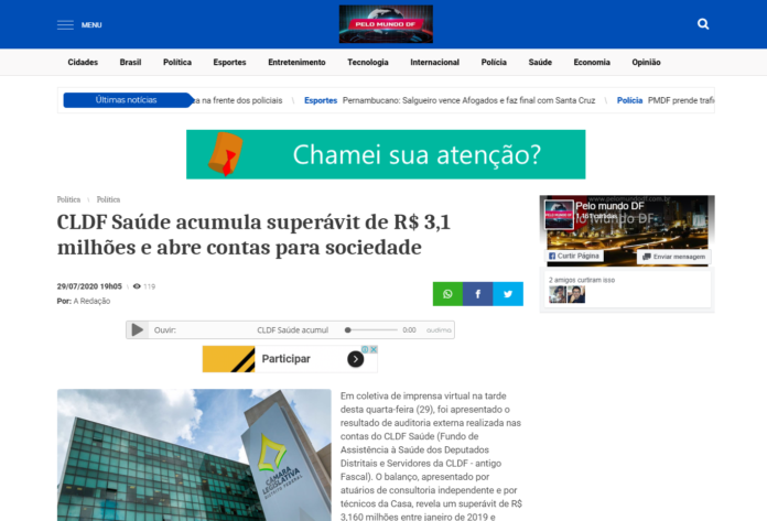 Pelo Mundo DF: CLDF Saúde acumula superávit de R$ 3,1 milhões e abre contas para sociedade