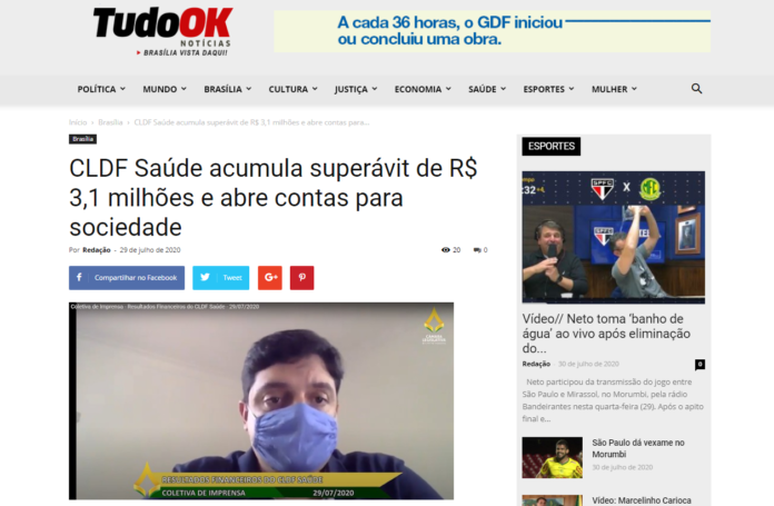 Tudo Ok Notícias: CLDF Saúde acumula superávit de R$ 3,1 milhões e abre contas para sociedade