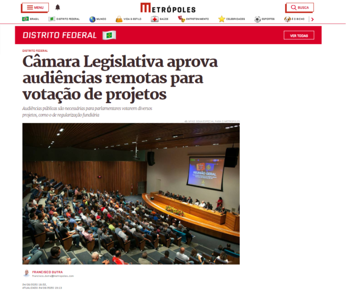 Metrópoles: Câmara Legislativa aprova audiências remotas para votação de projetos