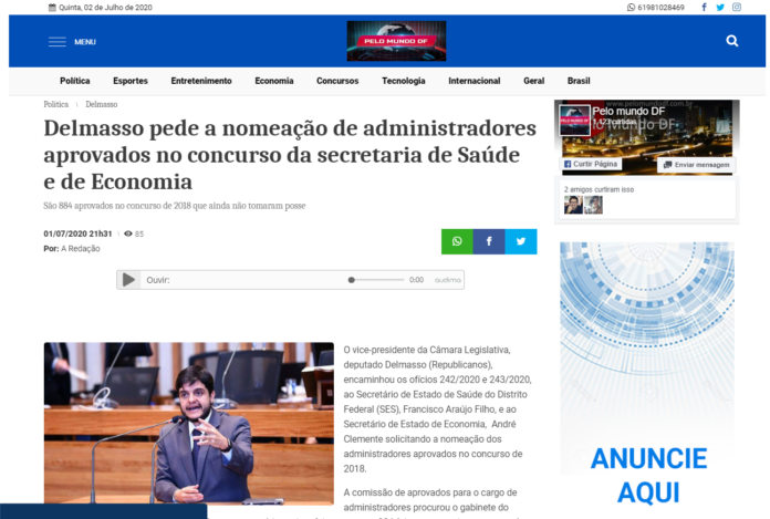 Pelo Mundo DF: Delmasso pede a nomeação de administradores aprovados no concurso da secretaria de Saúde e de Economia