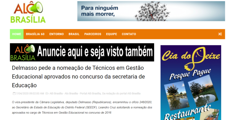 Alô Brasília: Delmasso pede a nomeação de Técnicos em Gestão Educacional aprovados no concurso da secretaria de Educação