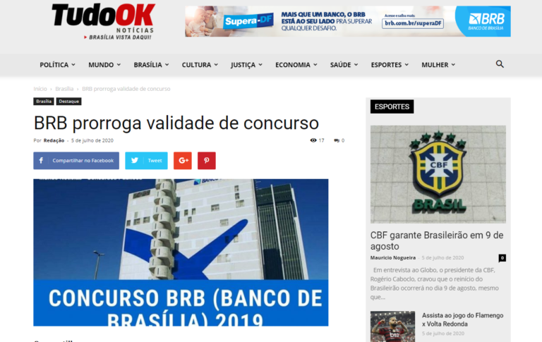 Tudo Ok Notícias: BRB prorroga validade de concurso