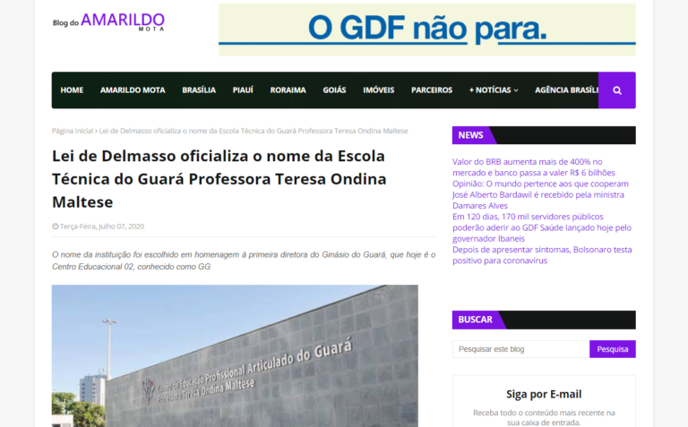 Blog do Amarildo Mota: Lei de Delmasso oficializa o nome da Escola Técnica do Guará Professora Teresa Ondina Maltese