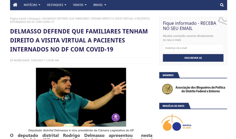 DF Mobilidade: DELMASSO DEFENDE QUE FAMILIARES TENHAM DIREITO A VISITA VIRTUAL A PACIENTES INTERNADOS NO DF COM COVID-19