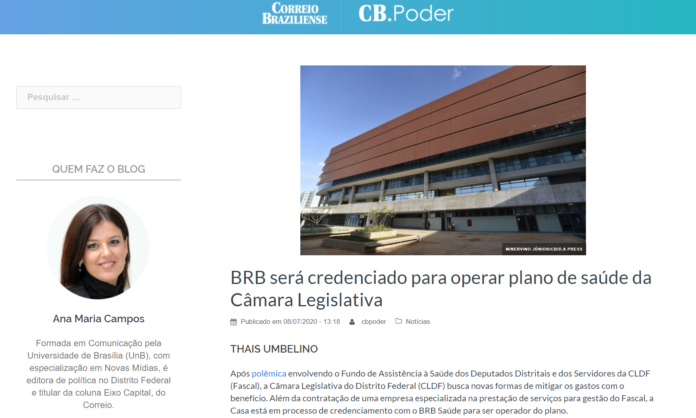 Correio Braziliense: BRB será credenciado para operar plano de saúde da Câmara Legislativa