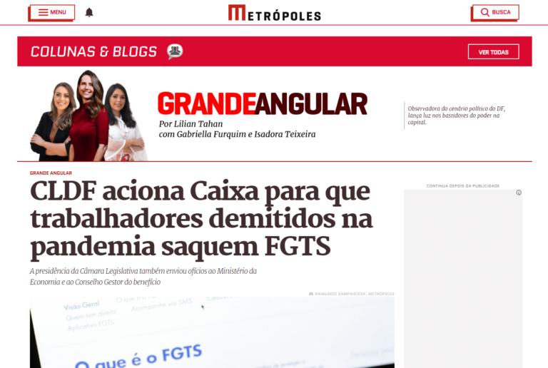 Metrópoles: CLDF aciona Caixa para que trabalhadores demitidos na pandemia saquem FGTS