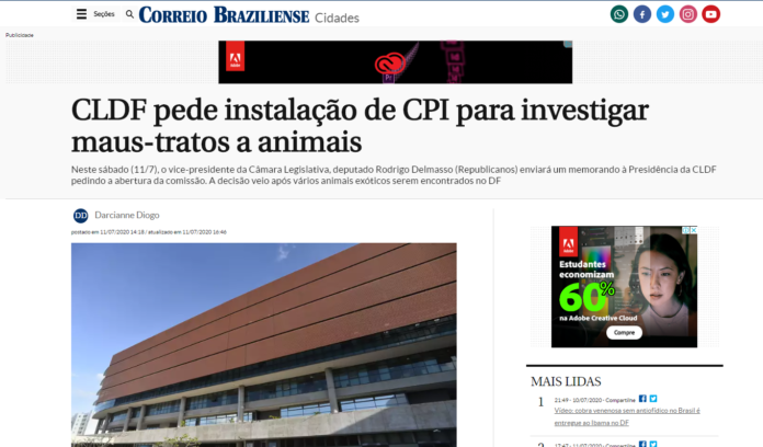 Correio Braziliense: CLDF pede instalação de CPI para investigar maus-tratos a animais