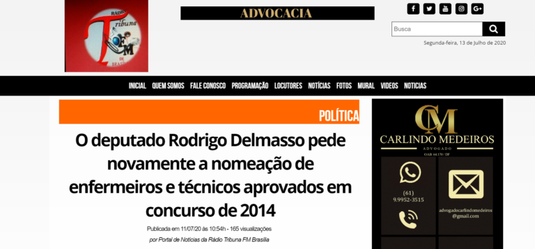 Tribuna FM Brasília: O deputado Rodrigo Delmasso pede novamente a nomeação de enfermeiros e técnicos aprovados em concurso de 2014