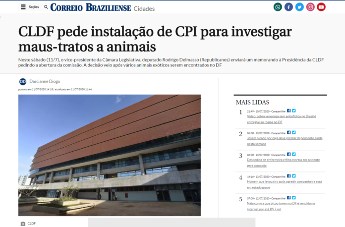Correio Braziliense: CLDF pede instalação de CPI para investigar maus-tratos a animais