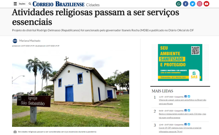 Correio Braziliense: Atividades religiosas passam a ser serviços essenciais