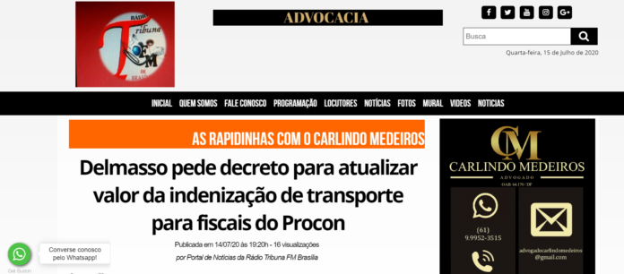 Rádio Tribuna FM Brasília: Delmasso pede decreto para atualizar valor da indenização de transporte para fiscais do Procon Rádio Tribuna FM Brasília: Delmasso pede decreto para atualizar valor da indenização de transporte para fiscais do Procon