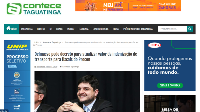 Acontece Taguatinga: Delmasso pede decreto para atualizar valor da indenização de transporte para fiscais do Procon Acontece Taguatinga: Delmasso pede decreto para atualizar valor da indenização de transporte para fiscais do Procon