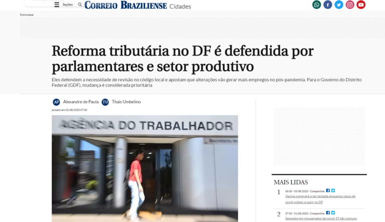 Correio Braziliense: Reforma tributária no DF é defendida por parlamentares e setor produtivo