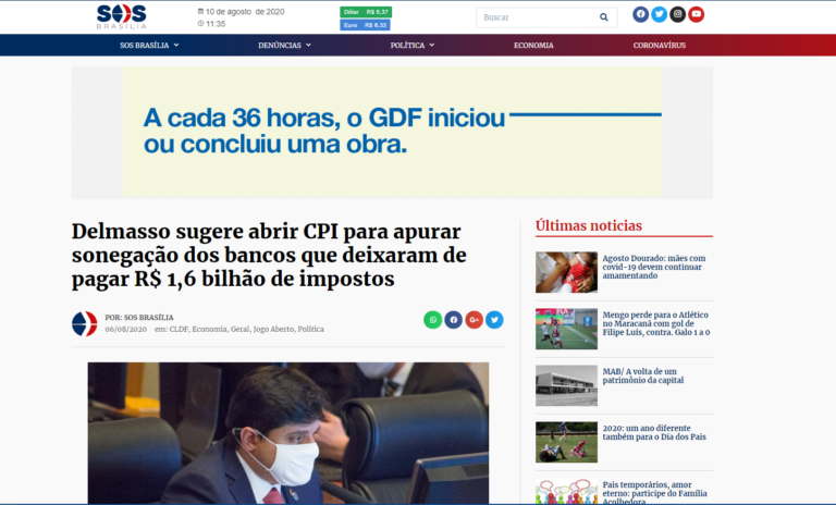 SOS Brasília: Delmasso sugere abrir CPI para apurar sonegação dos bancos que deixaram de pagar R$ 1,6 bilhão de impostos