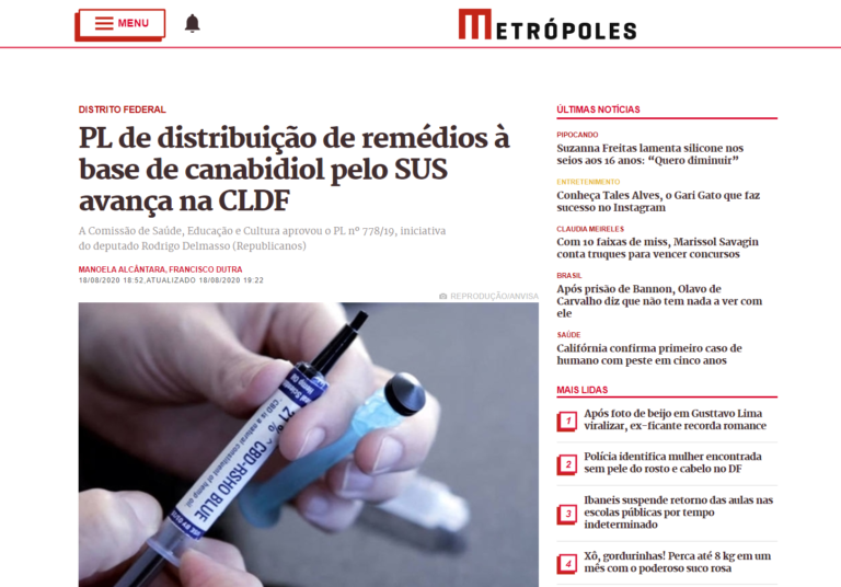 Metrópoles: PL de distribuição de remédios à base de canabidiol pelo SUS avança na CLDF