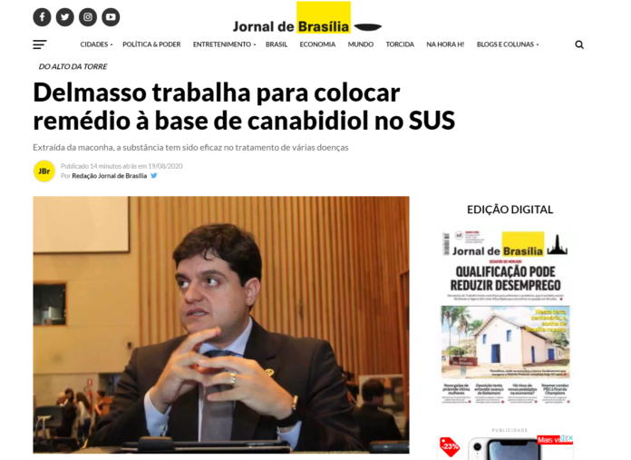 Jornal de Brasília, Coluna Do Alto da Torre: Delmasso trabalha para colocar remédio à base de canabidiol no SUS