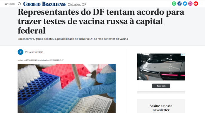 Correio Braziliense: Representantes do DF tentam acordo para trazer testes de vacina russa à capital federal
