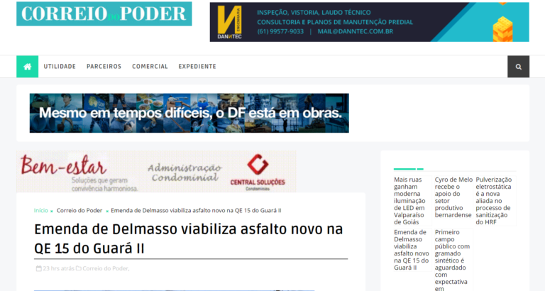 Correio do Poder: Emenda de Delmasso viabiliza asfalto novo na QE 15 do Guará II