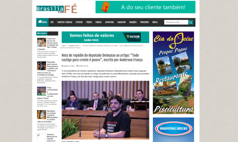 Brasília Com Fé: Nota de repúdio do deputado Delmasso ao artigo: “Todo castigo para crente é pouco”, escrito por Anderson França