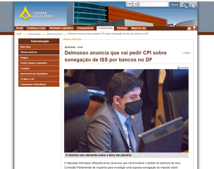 CLDF: Delmasso anuncia que vai pedir CPI sobre sonegação de ISS por bancos no DF