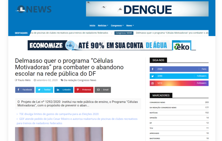 Congresso News: Delmasso quer o programa “Células Motivadoras” pra combater o abandono escolar na rede pública do DF