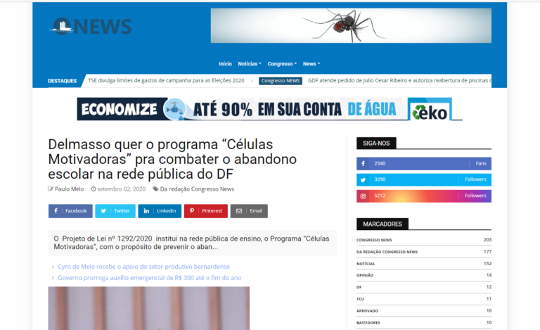 Congresso News: Delmasso quer o programa “Células Motivadoras” pra combater o abandono escolar na rede pública do DF