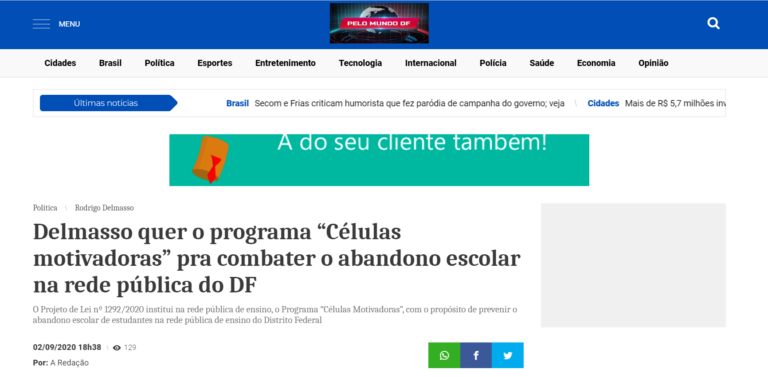 Pelo Mundo DF: Delmasso quer o programa “Células motivadoras” pra combater o abandono escolar na rede pública do DF