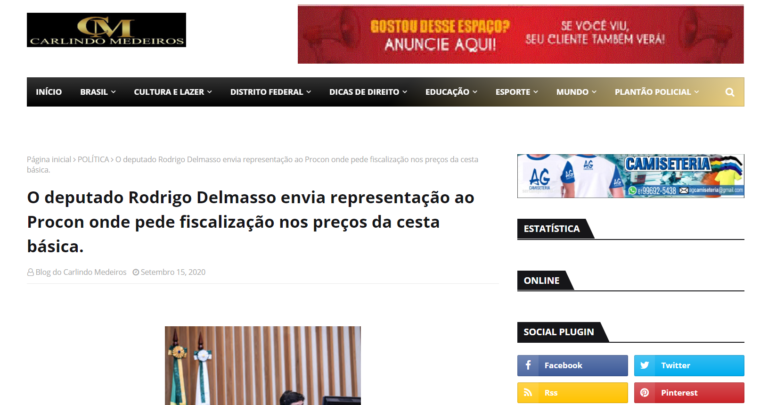 Carlindo Medeiros: Delmasso envia representação ao Procon e pede fiscalização no preço da cesta básica. O parlamentar pede a inspeção do valor abusivo cobrado por alimentos nos mercados.