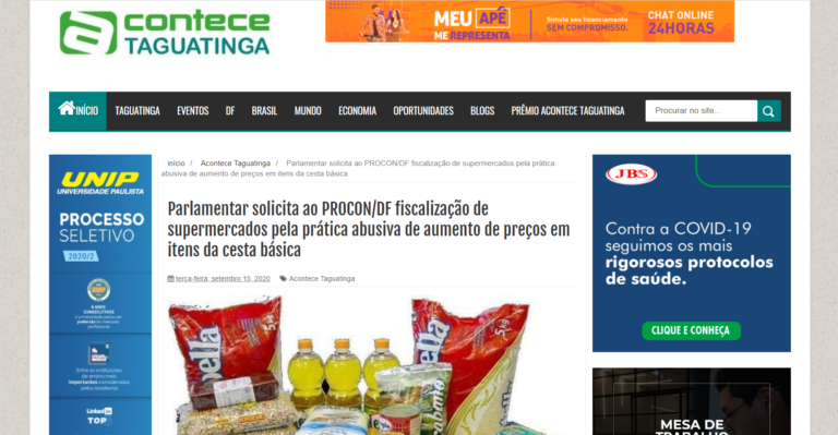 Acontece Taguatinga: Parlamentar solicita ao PROCON/DF fiscalização de supermercados pela prática abusiva de aumento de preços em itens da cesta básica