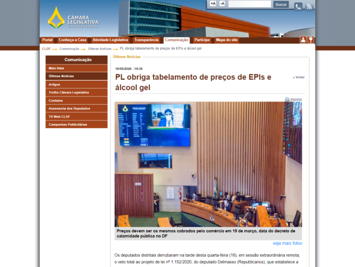 Portal CLDF: PL obriga tabelamento de preços de EPIs e álcool gel