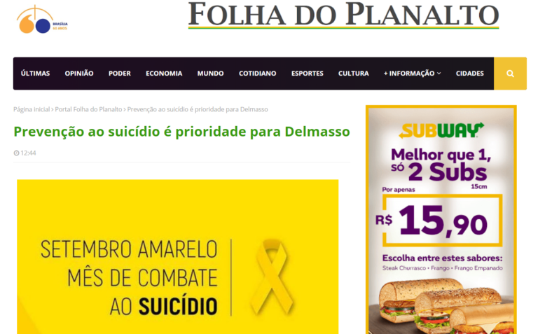 Folha do Planalto: Prevenção ao suicídio é prioridade para Delmasso
