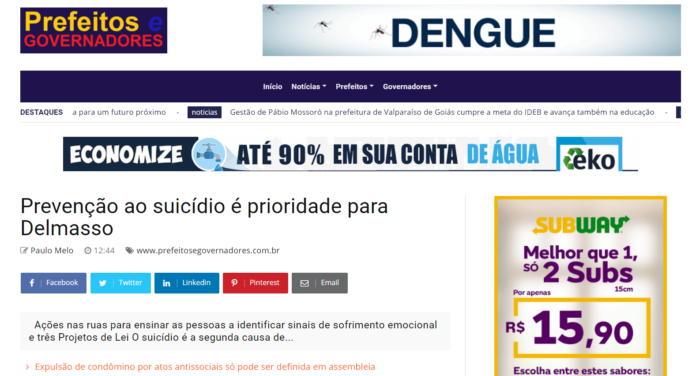 Prefeitos e Governadores: Prevenção ao suicídio é prioridade para Delmasso