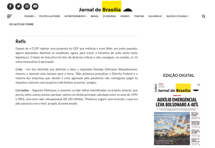 Jornal de Brasília, 25 de setembro, coluna Do Alto Da Torre