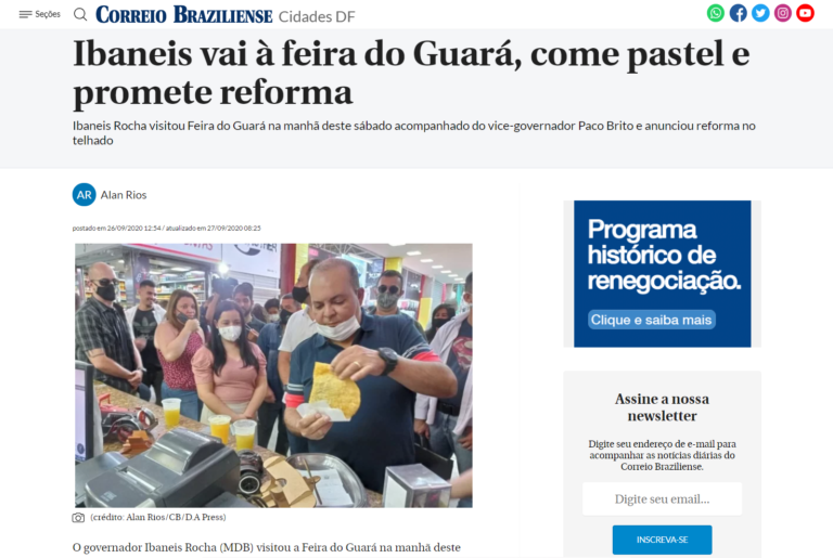 Correio Braziliense: Ibaneis vai à feira do Guará, come pastel e promete reforma