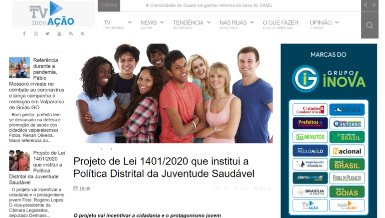 TV Inovação: Projeto de Lei 1401/2020 que institui a Política Distrital da Juventude Saudável