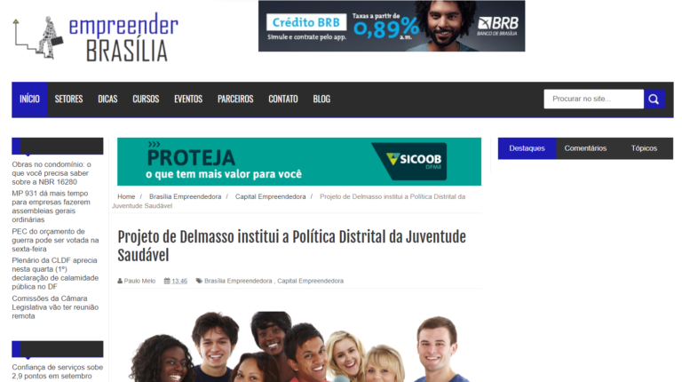 Empreender Brasília: Projeto de Delmasso institui a Política Distrital da Juventude Saudável