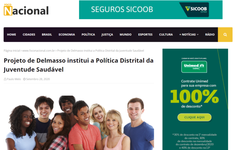 Foco Nacional: Projeto de Delmasso institui a Política Distrital da Juventude Saudável
