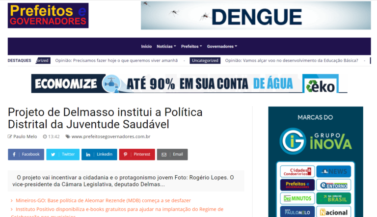 Prefeitos e Governadores: Projeto de Delmasso institui a Política Distrital da Juventude Saudável