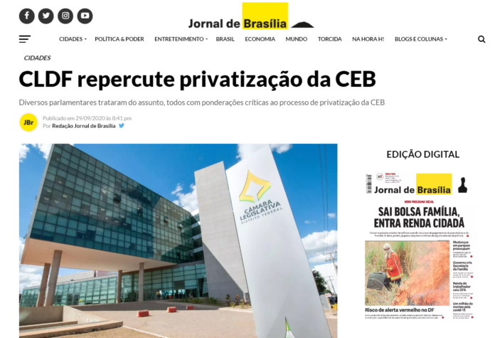 Jornal de Brasília: CLDF repercute privatização da CEB