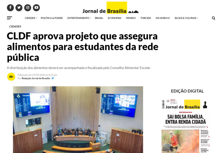 Jornal de Brasília: CLDF aprova projeto que assegura alimentos para estudantes da rede pública