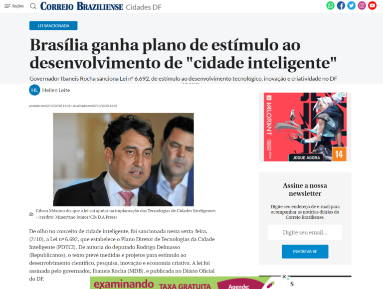 Correio Braziliense: Brasília ganha plano de estímulo ao desenvolvimento de "cidade inteligente"
