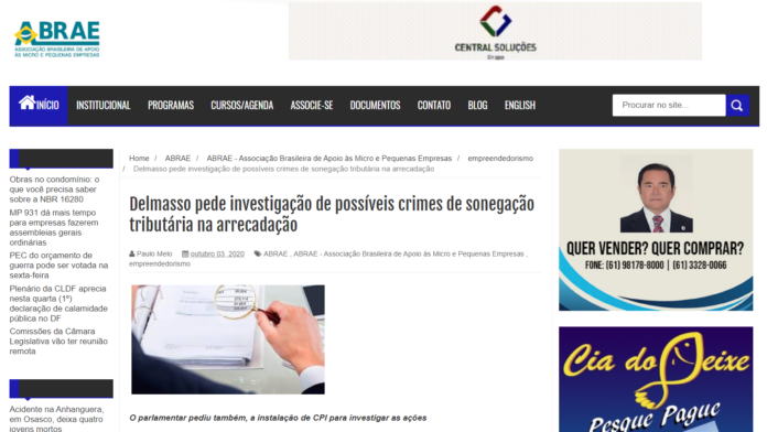 ABRAE: Delmasso pede investigação de possíveis crimes de sonegação tributária na arrecadação