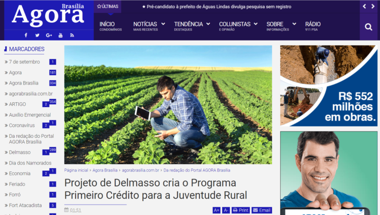 Brasília Agora: Projeto de Delmasso cria o Programa Primeiro Crédito para a Juventude Rural