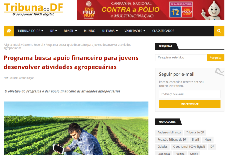 Tribuna do DF: Projeto de Delmasso cria o Programa Primeiro Crédito para a Juventude Rural